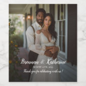 Modern elegante fotobruiloft wijn etiket (Enkel label)