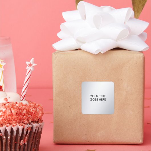 Modern Elegante Metaalzilver Uw Eigen Tekst Vierkante Sticker (Feest)