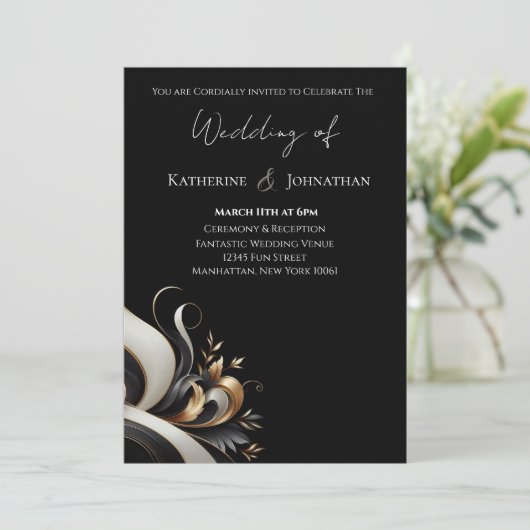 Modern Elegante Zwart en Goud Kaart (Staand voorkant)