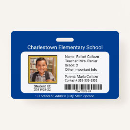 Modern Elementary School Student ID Badge blauw