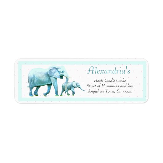 Modern Elephant Baby shower Invitation Etiket (Voorkant)