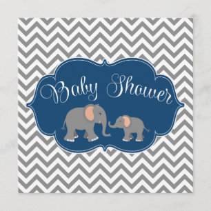 Modern Elephant Chevron Navy blauw grijs Baby show Kaart