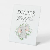 Modern Elephant Greenery Baby shower Luier Raffle Reclamebord Met Voetstuk (Voorkant)