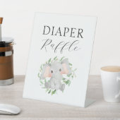 Modern Elephant Greenery Baby shower Luier Raffle Reclamebord Met Voetstuk (Insitu)