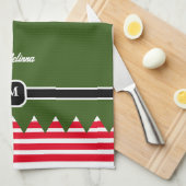 Modern Elf Pine Green Holiday Monogram Theedoek (Quarter Fold)