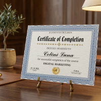 Modern Ellegant Blauw en Goud Certificaat van Volt