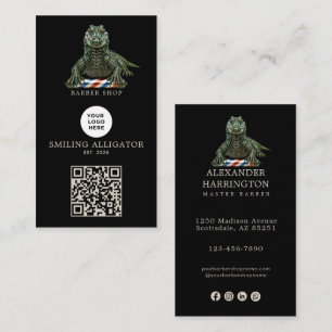 Modern Emerald Alligator Kapperszaak Logo Qr Code Visitekaartje