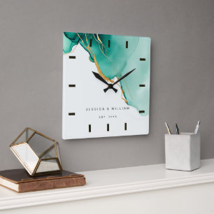 Modern Emerald Beach Bruiloft Jubileum Keepsake Vierkante Klok