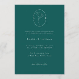 Modern Emerald Botanical Monogram Wedding Kaart