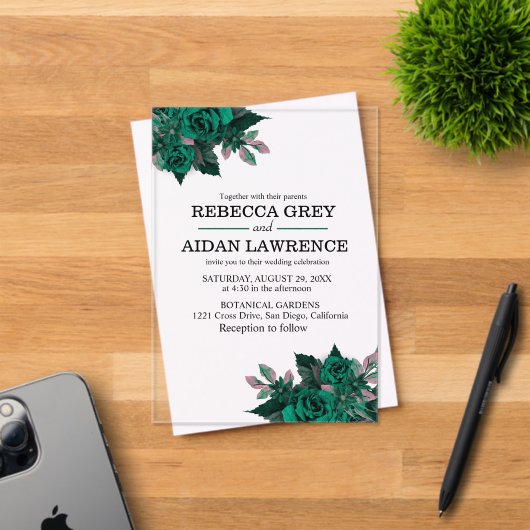 Modern Emerald Floral Garden Wedding Invitation (Insitu (Carte d'invitation))