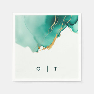 Modern Emerald Gold Blauwgroen Monogram Beach Brui Servet