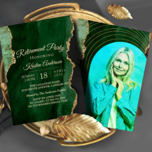 Modern Emerald Gold Retirement Party Kaart