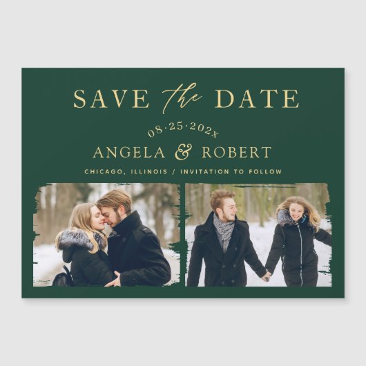 Modern Emerald Green 2 Photo Save the Date Magnet (Devant)