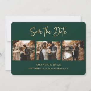 Modern Emerald Green and Gold Foil Wedding 3 Foto Save The Date