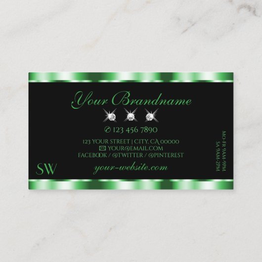 Modern Emerald Green Black Sparkle Jewels Initiale Visitekaartje (Achterkant)