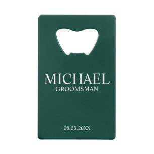 Modern Emerald Green Gepersonaliseerde Groomsman Kredietkaart Flessenopener