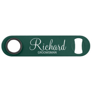 Modern Emerald Green Gepersonaliseerde Groomsman Speed Flessenopener