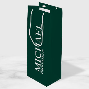 Modern Emerald Green Gepersonaliseerde Groomsman Wijn Cadeautas