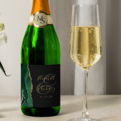 Modern Emerald Green Gold Agate Dark Wedding Sparkling Wijnetiket