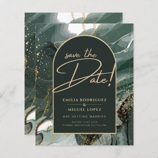 Modern Emerald Green Gold Agate Marble WEDDING (Voorkant / Achterkant)