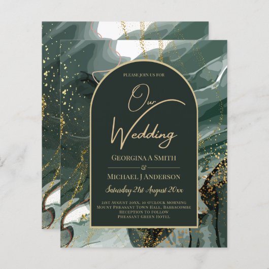 Modern Emerald Green Gold Agate Marble WEDDING (Voorkant / Achterkant)