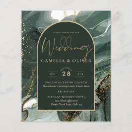 Modern Emerald Green Gold Agate Marble WEDDING Flyer