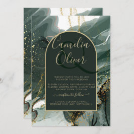Modern Emerald Green Gold Agate Marble WEDDING Kaart