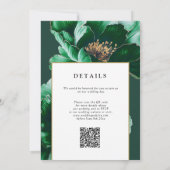 Modern Emerald Green Gold Floral QR Code Huwelijk Kaart (Achterkant)