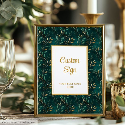Modern Emerald Green Gold Greenery Custom Sign Poster