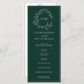Modern Emerald Green Leafy Crest Monogram Weddensc Programma (Voorkant / Achterkant)