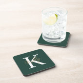 Modern Emerald Green Monogram Script Bier Onderzetter (Rechterzijde)
