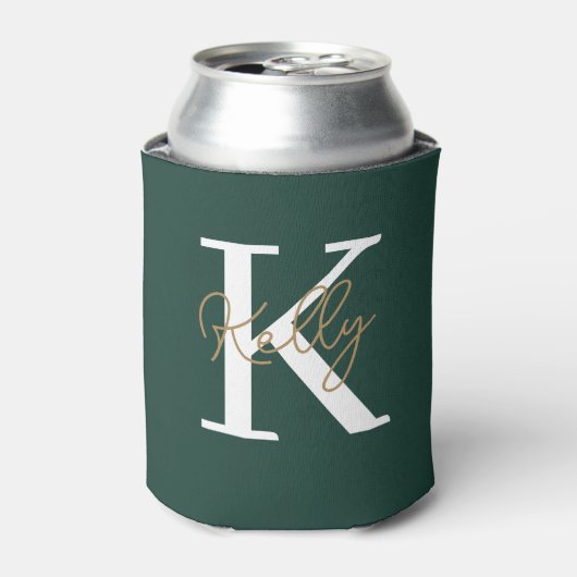 Modern Emerald Green Monogram Script Blikjeskoeler (Blikje Voorkant)