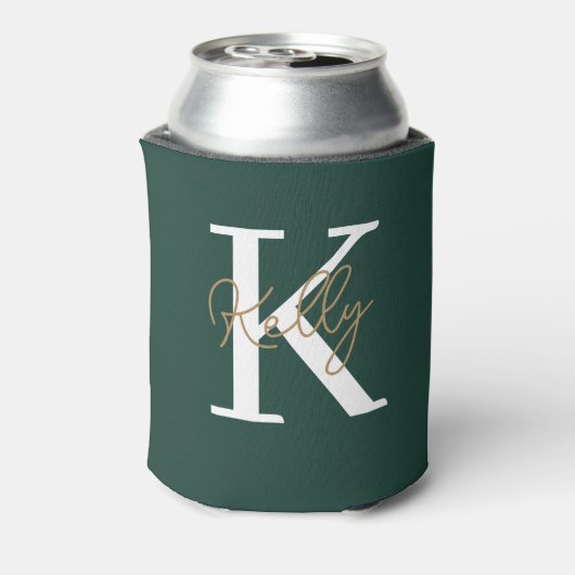 Modern Emerald Green Monogram Script Blikjeskoeler (Blikje Achterkant)