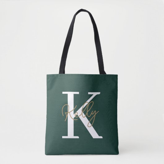 Modern Emerald Green Monogram Script Draagtas (Voorkant)