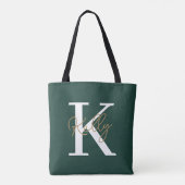 Modern Emerald Green Monogram Script Draagtas (Achterkant)