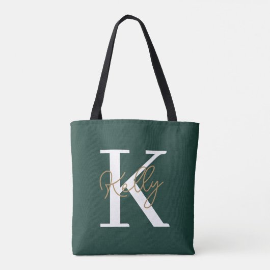 Modern Emerald Green Monogram Script Draagtas (Achterkant)