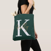 Modern Emerald Green Monogram Script Draagtas (Dichtbij)