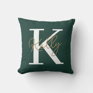 Modern Emerald Green Monogram Script Kussen