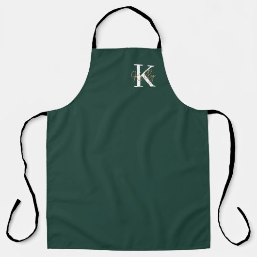 Modern Emerald Green Monogram Script Schort (Voorkant)