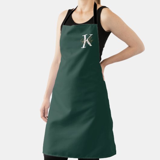 Modern Emerald Green Monogram Script Schort (Insitu)