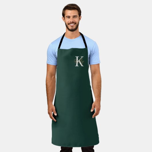 Modern Emerald Green Monogram Script Schort (Gedragen)