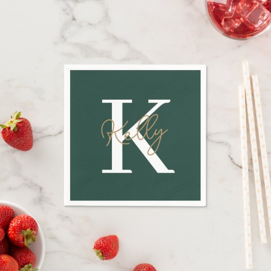 Modern Emerald Green Monogram Script Servet (Insitu)