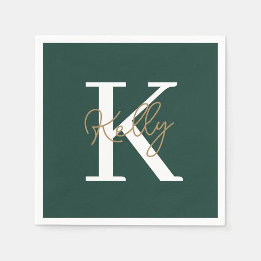 Modern Emerald Green Monogram Script Servet (Voorkant)