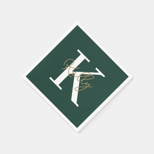 Modern Emerald Green Monogram Script Servet (Hoek)