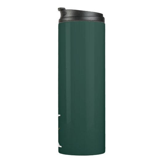 Modern Emerald Green Monogram Script Thermosbeker (Geroteerd rechts)