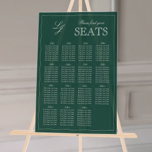 Modern Emerald Green Monogram Script Trouwstoel Acryl Bord