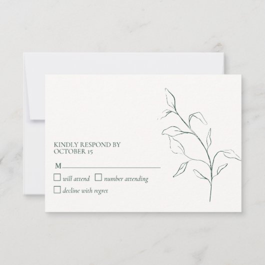 Modern Emerald Green Script Botanical No Menu RSVP (Achterkant)