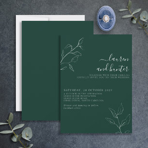 Modern Emerald Green Script Botanical Wedding Invi Kaart