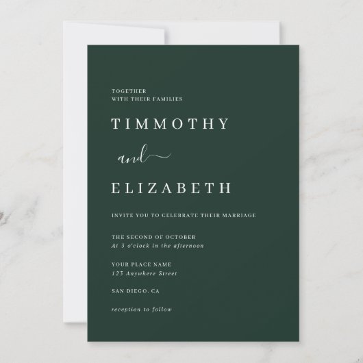 Modern Emerald Green Wedding Invitation Kaart (Voorkant)