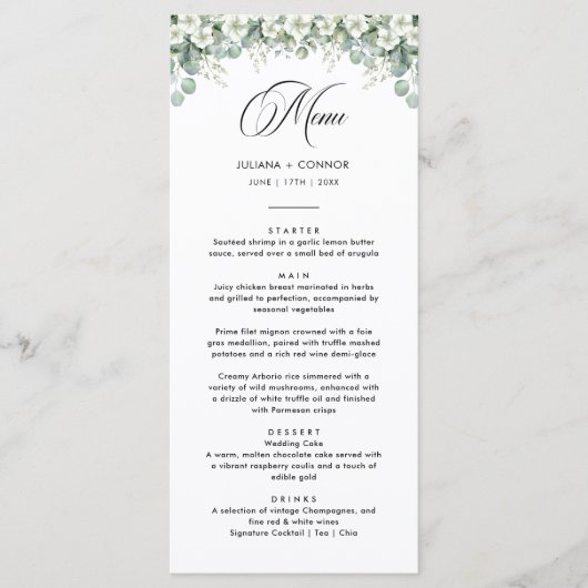 Modern Emerald Greenery Wedding Menu (Voorkant)
